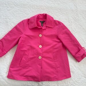 Lauren Ralph Lauren A-Line Rain Coat‎ Jacket Large Buttons Pink Women’s XS NEW